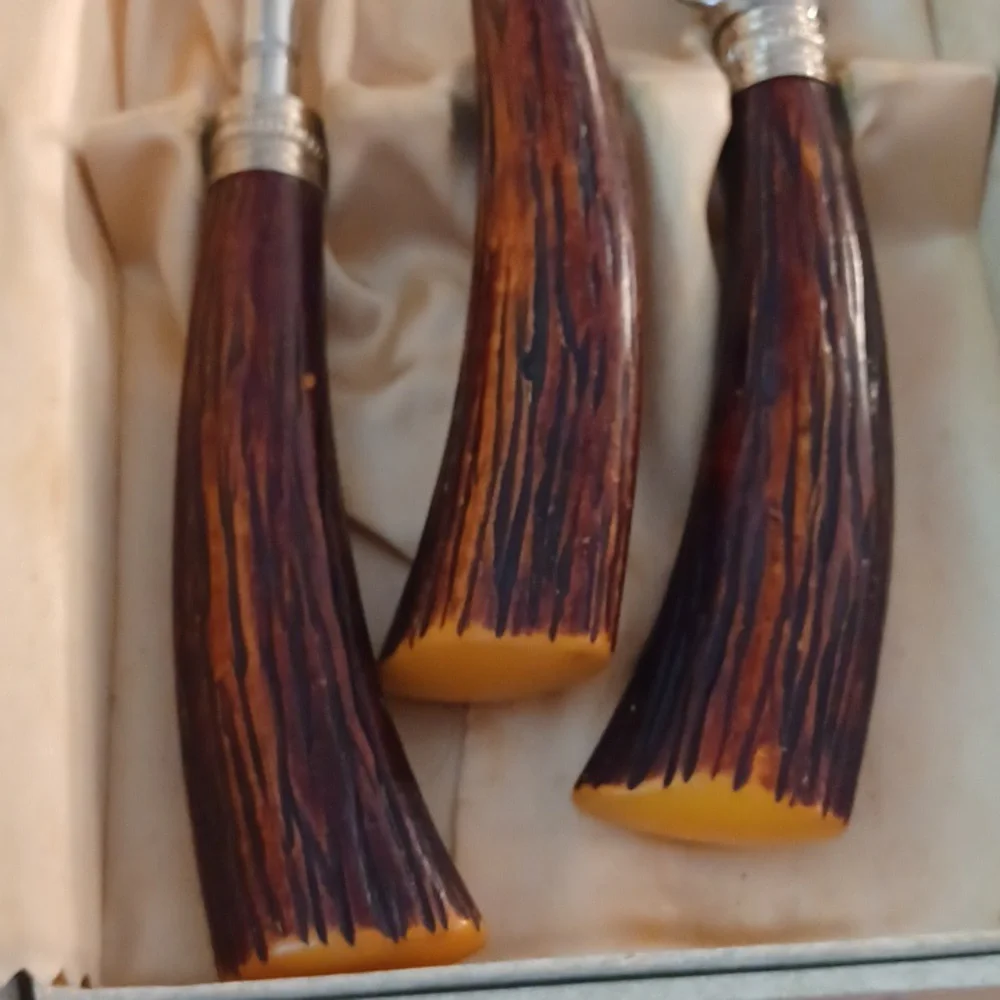 Washington Forge Carving Set With Knife Sharpener Vintage Fo Stag Handles